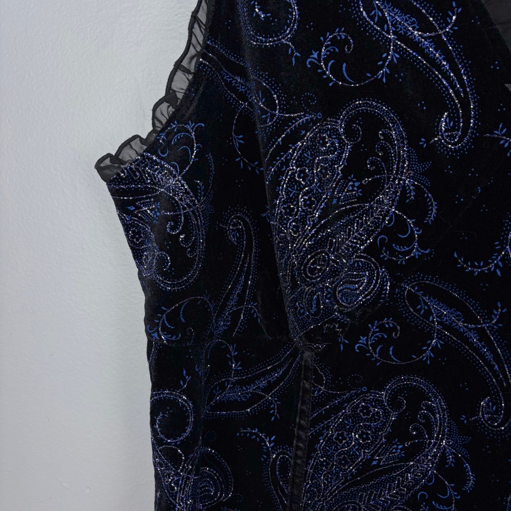 Studio 1940 Velvet Paisley Blouse Black Blue Glitter Ruffle Whimsygoth 18/20W - Picture 6 of 7
